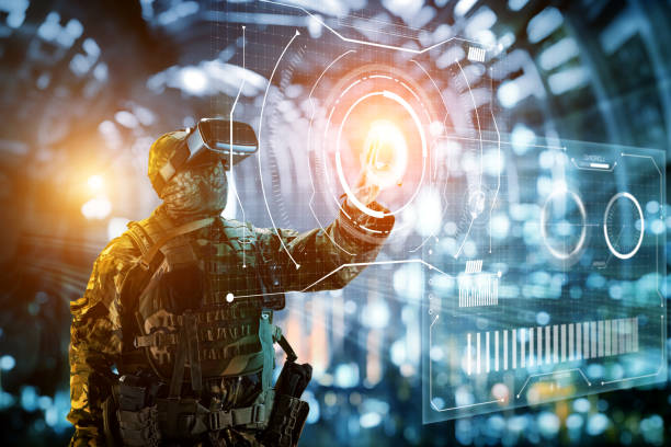 soldier in glasses of virtual reality. the concept of the future.